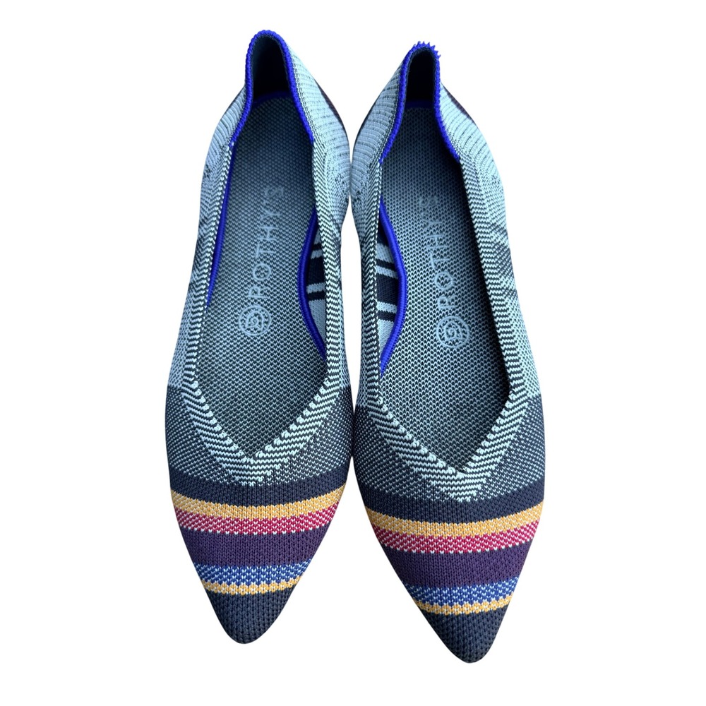 Rothy's The Point Inverse Grey Multi Stripe Pointed Toe Flats W8 Stripe